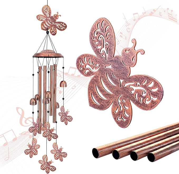 Bee Wind Chimes Outdoor Bee Gifts for Women Mom Men Dad Unique Birthday Metal Honeybee WindChimes for Outside/Indoors, Patio, Lawn, Yard, Home Decor, Outdoor Decor, Garden Decorations