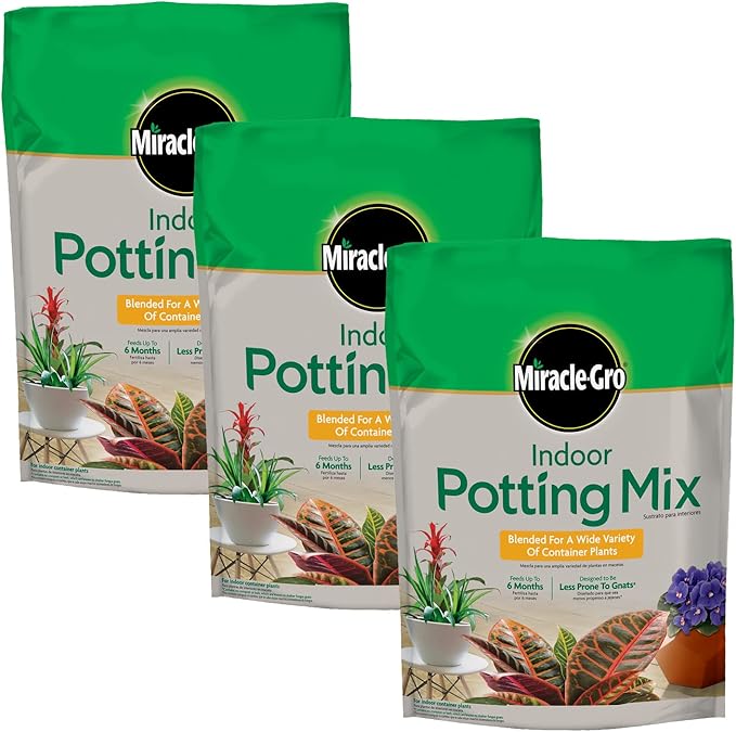 Miracle-Gro Indoor Potting Mix, Blended for a Variety of Houseplants, Feeds for up to 6 Months, 6 qt., 3-Pack