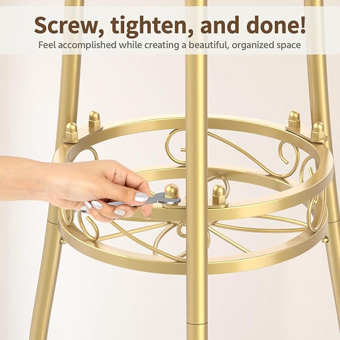 LASZOLA 3 Tier Gold Metal Plant Stand for Multiple Large Planters Indoor Outdoor Organizer, Heavy Duty Tall Flower Stand for Corner Patio Bathroom Office, Modern Sturdy Vertical Iron Rack, Cat Proof