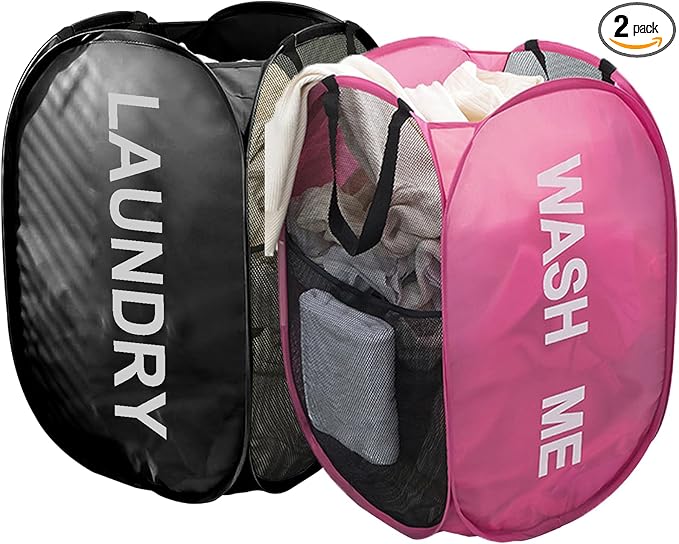 Larpur Pop Up Laundry Baskets, 2 Pack Mesh Laundry Hampers Collapsible Clothes