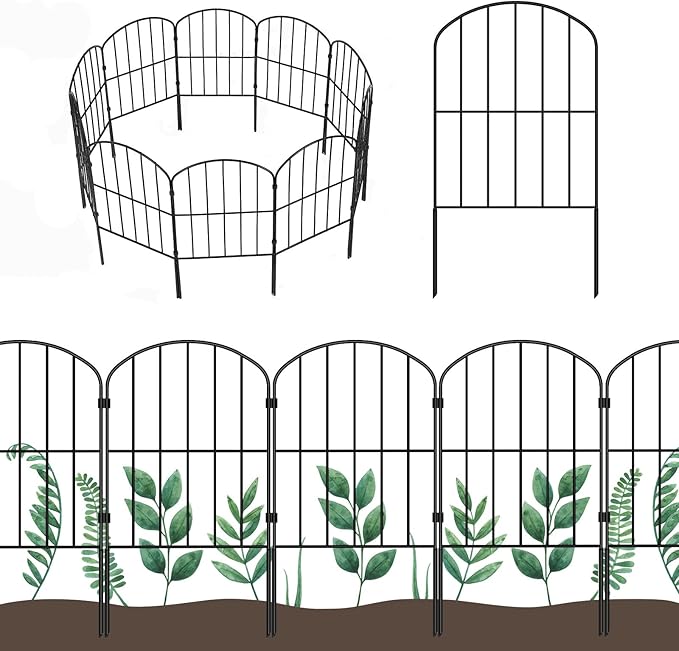 OUSHENG Decorative Garden Fence Fencing 10 Panels, 10ft (L) x 24in (H) Rustproof Metal Wire Border Animal Barrier for Dog, Flower Edging for Yard Landscape Patio Outdoor Decor, Arched