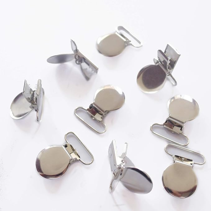 1" Pacifier Suspender Clips, Pacifier Clips with Plastic Teeth Insert to Protect Fabric Perfect for Crafts Making Pacifier Holders/Bib/Dummy Holder Clip Silver (10pcs)