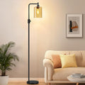 【Upgraded】Dimmable Floor Lamps for Living Room with Amber Glass Shade, Modern Industrial Floor Lamp with 900LM Bulb Included, Glass Standing Tall Lamp for Bedroom, Office, Reading Room, Corner, Black