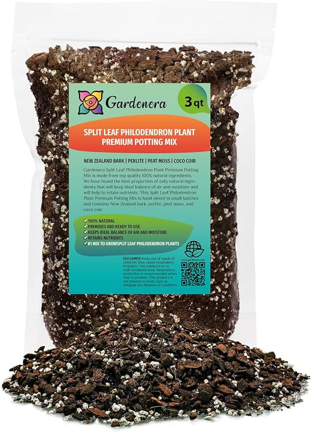 Gardenera Split Leaf Philodendron Potting Soil - Enhances Aeration and Drainage for Thriving Foliage - 3 Quart