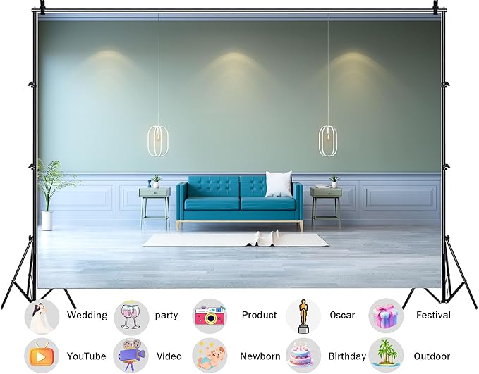 10X5ft Fabric Modern Living Room Sofa Backdrop Voice Assistant Device Interior Apartment Luxury House Background Nordic Style Party Decorations Smart Speaker Integration Live Video Zoom Calls Props