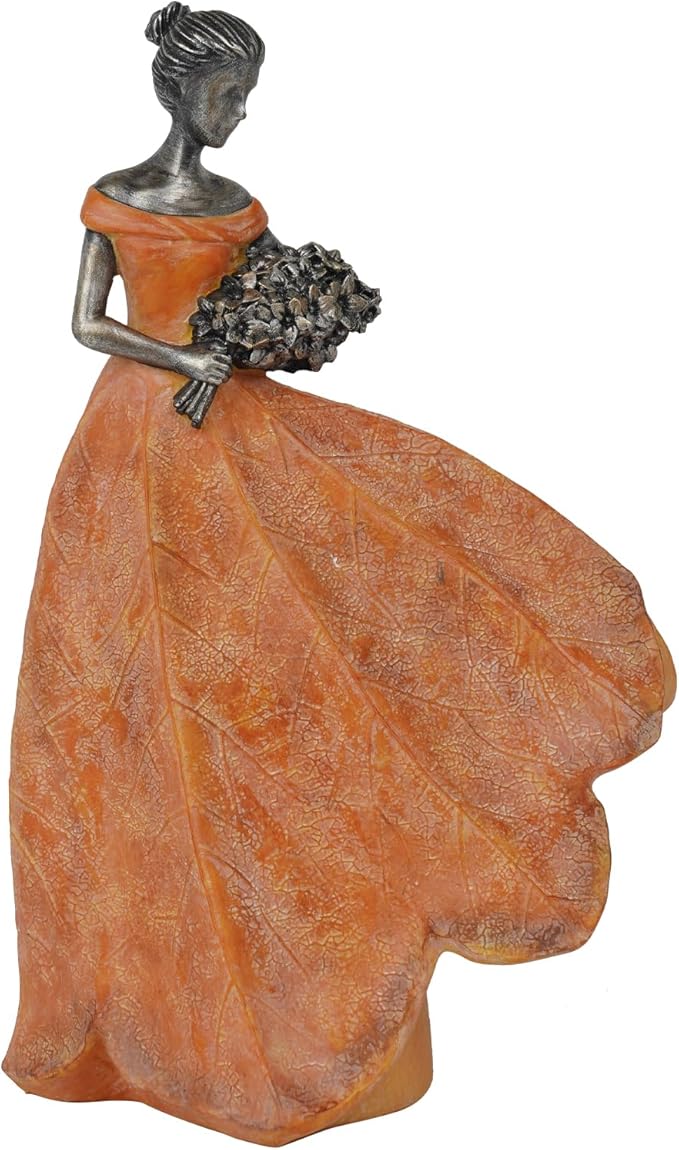 Guichifun Fairy Statue Collection Home Decoration - Orange Leaf Angel Girls Resin Fall Thanksgiving Decor for Outside or Inside Rustic Garden Outdoor Yard Figurines Gift 7.5 x 4.5 x 11.5 Inch