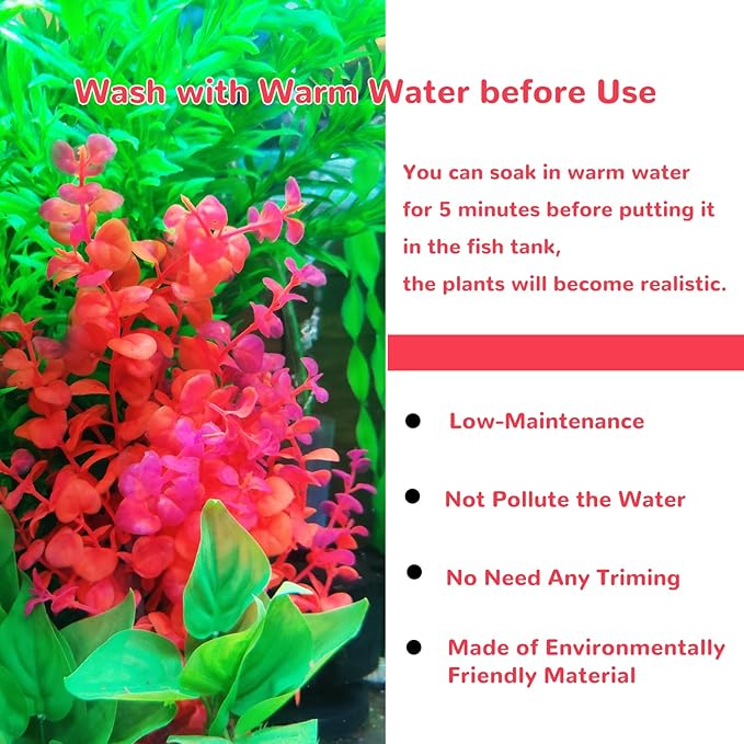 Mipukbay Red Aquarium Plants - Artificial Plastic Fish Tank Decor, Realistic Ornament Safe for Fish & Shrimp, Low-Maintenance Aquascaping Plants for Freshwater/Saltwater Tank Landscaping
