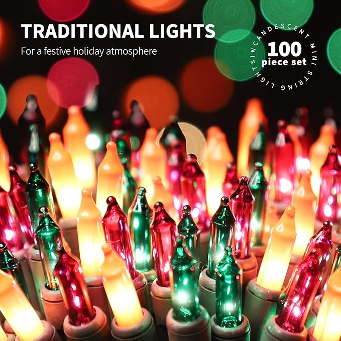 100LIGHTS Orange Purple and Green Extra-Bright with End Connectors Halloween Decorative Lights 5.98m UL Certified Mini String Light Set Waterproof for Halloween Home Garden Tree Party Patio