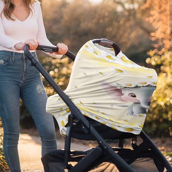AFPANQZ Elephant Baby Car Seat Covers Cozy for Girls Boys Multifunctional Infant Car Seat Canopy Nursing Cover High Chair Cover Full Coverage Breathable Stretchy Lightweight
