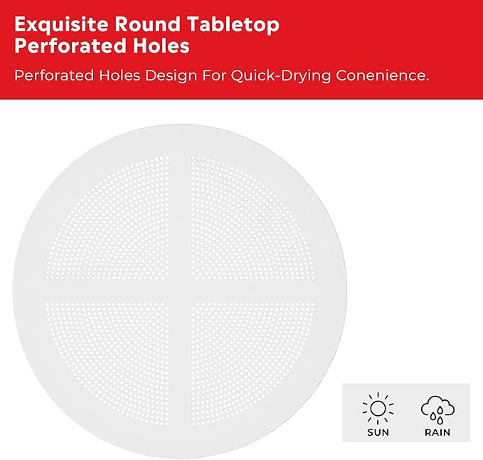 Costaelm Small Patio Table, Outdoor Round Dining Table, Weather Resistant Outside Table for Poolside Deck Lawn Garden Backyard, White
