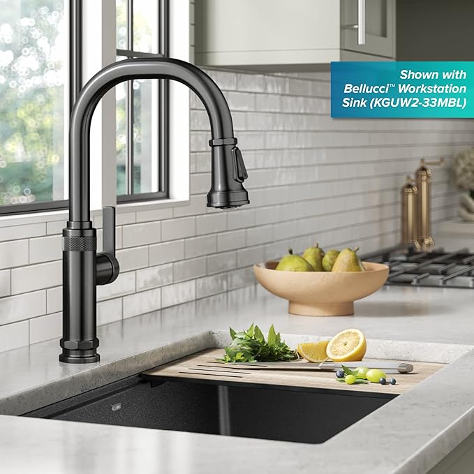 KRAUS Allyn Industrial Pull-Down Single Handle Kitchen Faucet in Spot-Free Black Stainless Steel, KPF-4102SFSB