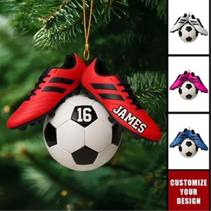 NAZENTI Personalized Soccer Ornament, Custom Soccer Christmas Ornament with Name & Number, Unique Sports Keepsake Gift for Boys, Girls, Kids & Teens, Holiday Tree Decoration, Christmas Tree 2D Flat