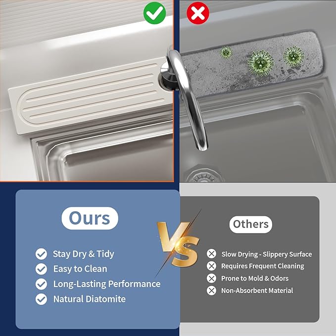 Stone Faucet Mat for Kitchen Sink, Water Absorbing Sink Water Splash Guard