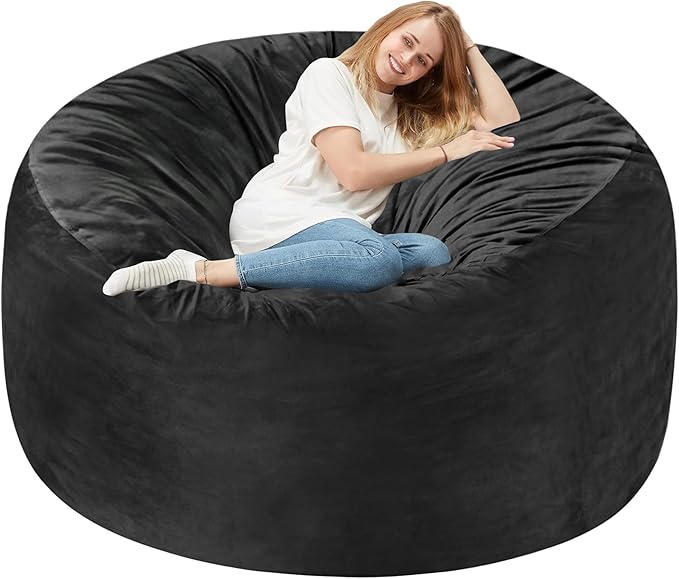 Homguava 6FT Bean Bag Chair Giant BeanBag with Memory Foam Filled, Large Bean Bag Chairs for Adults, Adult Bean Bag Chair with Dutch Velvet Cover for Living Room Bedroom-Black