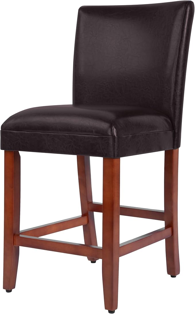 Homepop Home Decor | Classic Counter Height Bar Stools | Faux Leather 24 Inch Bar Stools | Decorative Home Furniture (Brown Faux)