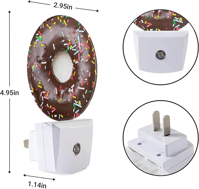 EKOBLA Donut Plug-in Night Light, Chocolate Dessert Snack LED Nightlight for Kids, 0.5W for Stairway, Hallway & Bedroom
