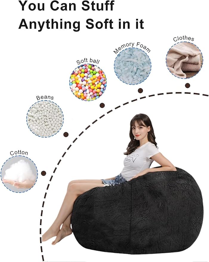 Bean Bag Chair for Adults Kids Without Filling Comfy Fluffy Oversized Round Beanbag Chair Lazy Sofa Cover for Reading Chair Floor Chair, 3.5FT, Yellow