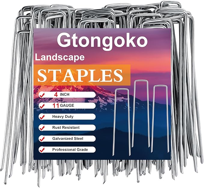 Gtongoko 120 Pack 4 Inch Galvanized Landscape Staples Garden Stakes Plant Cover Stakes 11 Gauge Lawn Staples Fence Stakes Ground Stake for Landscaping Securing Weed Barrier Fabric