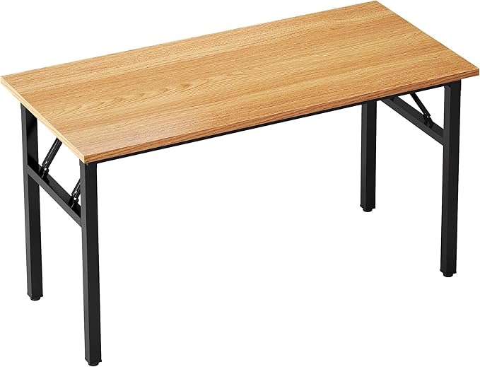 SDHYL 62 inches No Assembly Foldable Computer Desk for Home Office Workstation, Modern Study and Writing Folding Table with Metal Frame, Teak and Black