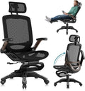 GABRYLLY Ergonomic Office Chair with Footrest, High Back Mesh Computer Chair with Flip-Up Arm, 3D Headrest, 135° Reclining, Rolling Gaming Task Chair with Wide Seat Lumbar Support,400LBS