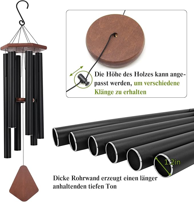 Wind Chimes for Outside Large Deep Tone, 44 Inch Black Memorial Windchimes, Outdoor Wind Chimes Gifts for Housewarming, Mother's Day, Christmas, Patio Garden Yard Decoration