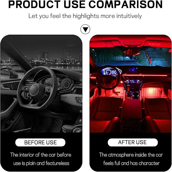 Car LED Strip Light, 12V 48 LED Interior Atmosphere Lights Under Dash Ambient Night Light, Universal Auto Interior Decorative Lamp with USB Port, Truck SUV Car Accessories (Red, USB)