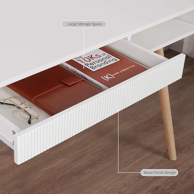 Artswish 42" Wood Modern Office Desk with Drawer, Simple Writing Desk for Home, White