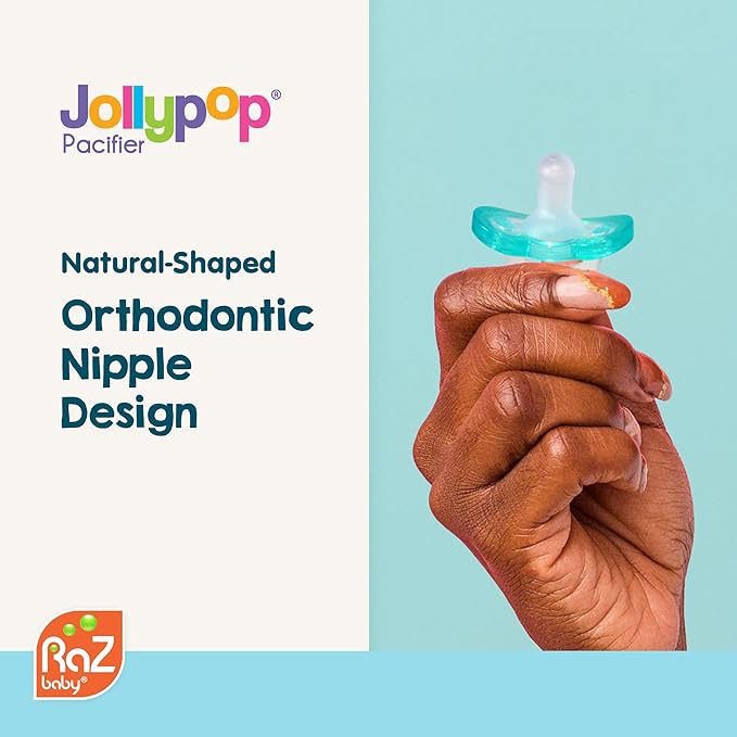 RaZbaby Jollypop Pacifier for Newborns & Up, USA Made, Natural Shaped Orthodontic Binky, Lovingly Shared in NICUs & Hospitals Worldwide, Medical-Grade 100% BPA-Free - 0-3 Months, 2 Pack - Blue