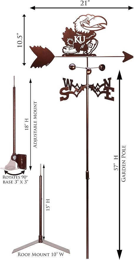 SWEN Products Kansas Jayhawks Weathervane (Adjustable Mount Include)