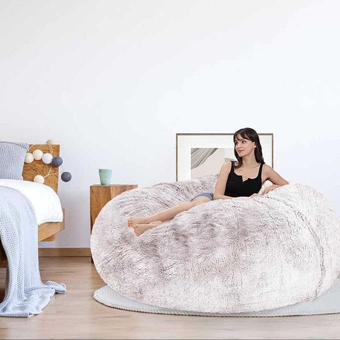 Bean Bag Chair for Adults Kids Without Filler Comfy Giant Round Lazy Sofa Chair Cover Floor Chair Cover for Bedroom Living Room, 7FT, Red Wine