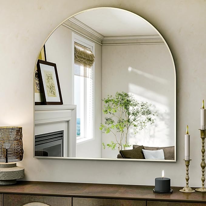 Arched Bathroom Mirror, 32x34 Inch - Wall Mounted Vanity Mirror with Aluminum Alloy Frame - Ideal for Living Room, Bedroom, Bathroom, and Entryway, Hanging or Leaning,White