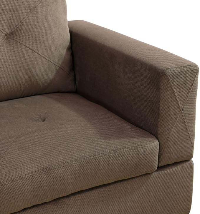 Brown L-Shaped 3-Piece Corduroy Fabric Sofa with Storage Ottoman Set, Sectional Couch Sofa Set for Living Room, Office, Small Space