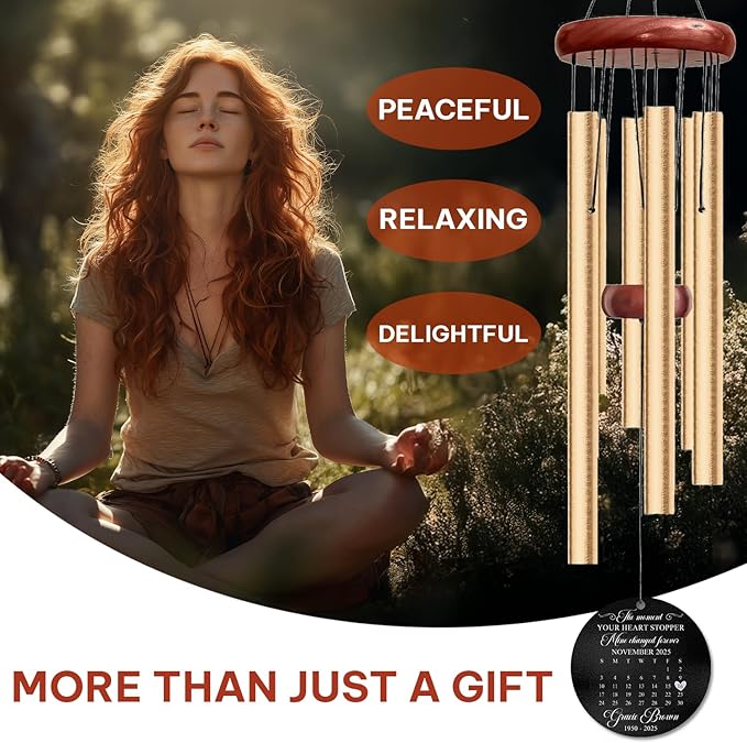 Personalized Memorial Wind Chime – “The Moment Your Heart Stopped, Mine Changed Forever” Custom Calendar Design – Engraved Name, Date – Sympathy Gift for Loss of Loved One – Memorial Windchimes