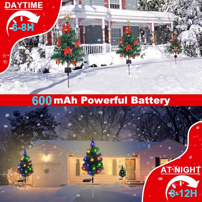 Solar Christmas Tree Lights Holiday Decorations, Outdoor Christmas Tree Waterproof Solar Xmas Garden Stake Lights, Prelit Xmas Trees for Outside Holiday Display Yard (Light, 2 Pcs)