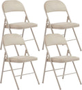 HealSmart 4 Pcs Folding Chairs with Leather Padded Cushion Seats, Back & Sturdy Metal Frame, Stackable, Portable, Commercial Event Seat, Indoor Outdoor for Parties, Home Event, Office, Tan
