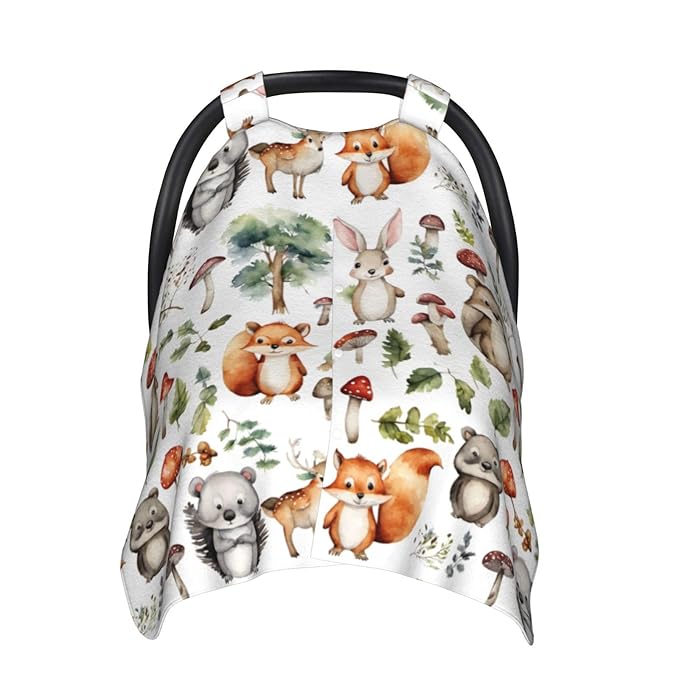 KiuLoam Cute Cartoon Animals Baby Car Seat Canopy, Nursing Cover for Mom Breastfeeding Scarf, Infant Car Seat Cover/Multiuse Baby Stroller Covers for Babies Boys Girls