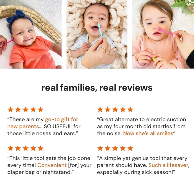 oogiebear: Baby Nose Cleaner & Ear Wax Removal Tool - Safe Booger & Earwax Removal for Newborns, Infants, Toddlers - Dual-Ended - Essential Baby Stuff, Diaper Bag, 2-Pack Orange with case
