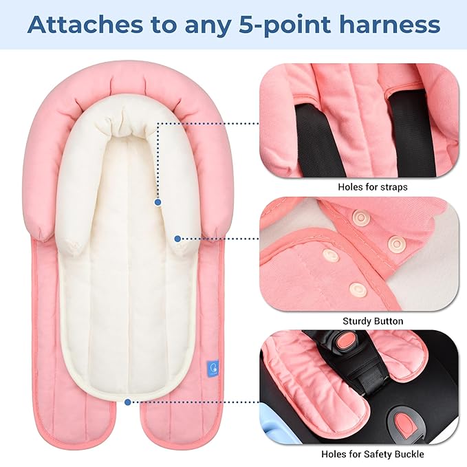 COOLBEBE Upgraded 2-in-1 Babybody Supports for Newborn Infant - Extra Soft Breathable Car Seat Insert Cushion Pad, Perfect for Carseat, Stroller, Swing, Bouncer, Pink