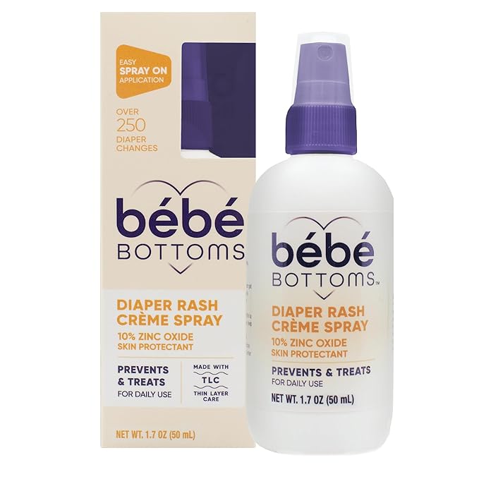 Bébé Bottoms Baby Diaper Rash Cream Spray, No-Rub Touch Free Application for Sensitive Skin 1.7oz (50 ml)