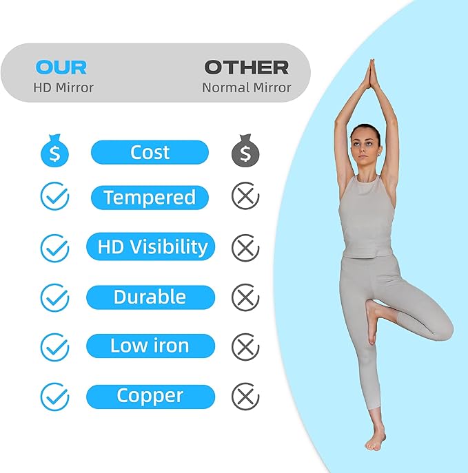 Hasipu 2Pcs 55''x17'' Home Gym Mirror Large Full Length Wall Mounted Full Body Mirror for Yoga Dance Fitness Exercise Studio Bedroom Garage, Frameless Tempered Glass Workout Mirrors Walnut Rectangular