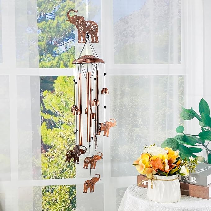 Elephant Wind Chimes Outdoor Elephant Gifts for Women/Men/Mom/Grandma/Wife Birthday Gifts Memorial Gift Metal WindChimes for Outside/Indoors, Home, Lawn, Porch, Patio, Garden Decor, Yard Decorations