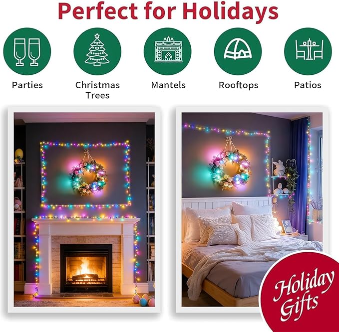 LAMPHOME 33ft Christmas Decorative Mini Lights, 100 LED Green Wire Fairy Starry String Lights Plug in, 16 Lighting Modes, for Indoor Outdoor Xmas Tree Wedding Party Decoration (Warm+Multicolor)