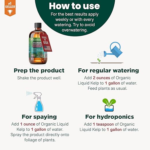 GARDENERA Premium Organic Seaweed & Kelp Superfood for Tomato Plants - 32 oz - Liquid Kelp Fertilizer Concentrate (Makes 180 Gallons)