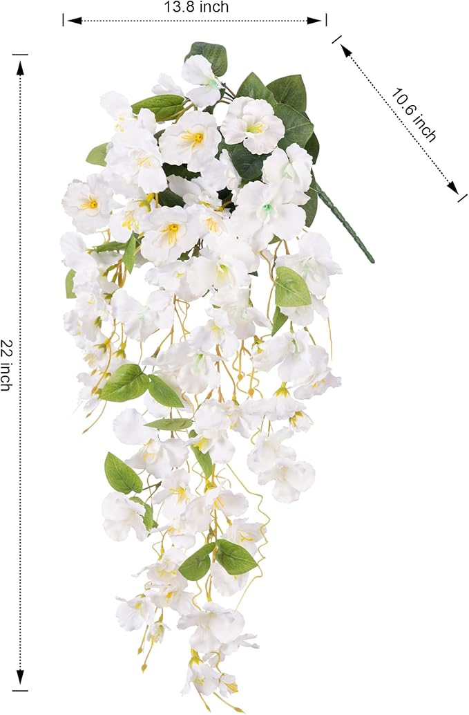 Artificial Hibiscus Fake Hanging Flowers Plants for Outdoor Spring Summer Decoration, 2pcs White Silk Hibiscus Long Trailing Vines UV Resistant Realistic Faux Flower for Outside Front Door Porch Patio