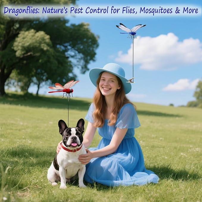 Dragonfly Clip on Hat, Dragonfly Garden Décor, 3D Fake Dragonflies The Deer or Horse Fly Nature Enemy to Scare Garden Fly for Indoor Outdoor (8Pcs-Colorful)