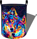 Neon Wolf with Vibrant Color Laundry Basket with Handles, 19.7"x15.7" Clothes