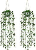 Dremisland Fake Hanging Plants with Pots 2Pack Faux Hanging Basket Plant Macrame Plant Hanger with Fake Vines Faux Hanging Planter for Wall Ceiling Home Bedroom Indoor Decor (Eucalyptus-2PCS)