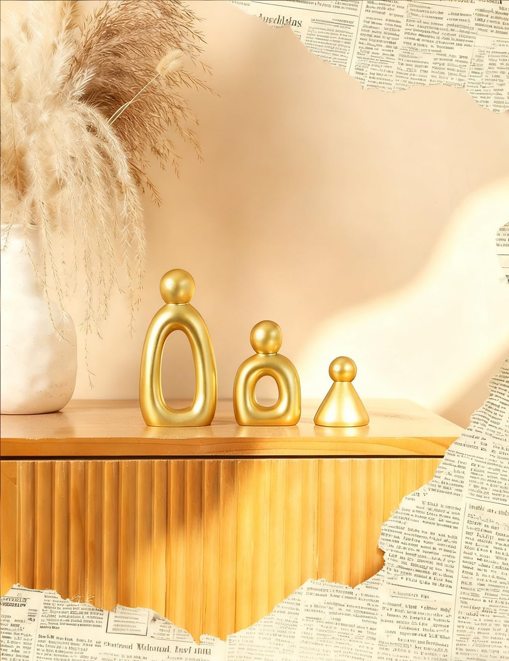 Joogour Abstract Family of 3 Figurines Modern Sculptures - Minimalist Home Decor for TV Stand, Bookshelf, Living Room | Decorative Accents and Gift Ideas as Knick Knacks for Shelves (GLOD)