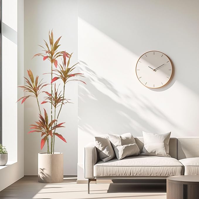 Artificial Cordyline Plant, Indoor Potted Plant, 5 Stems with Black Planter, Suitable for Large Indoor Living Room Decorations, Potted Plants, and Window Display Scenes (Red-6ft)