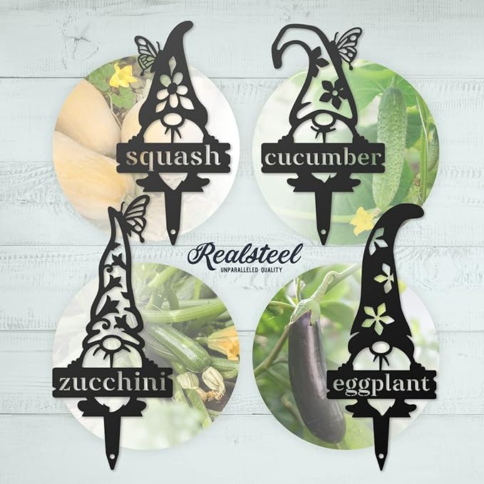 RealSteel, Garden Gnomes Metal Plant Labels, Vegetable, Herb Markers, Outdoors (Broccoli)